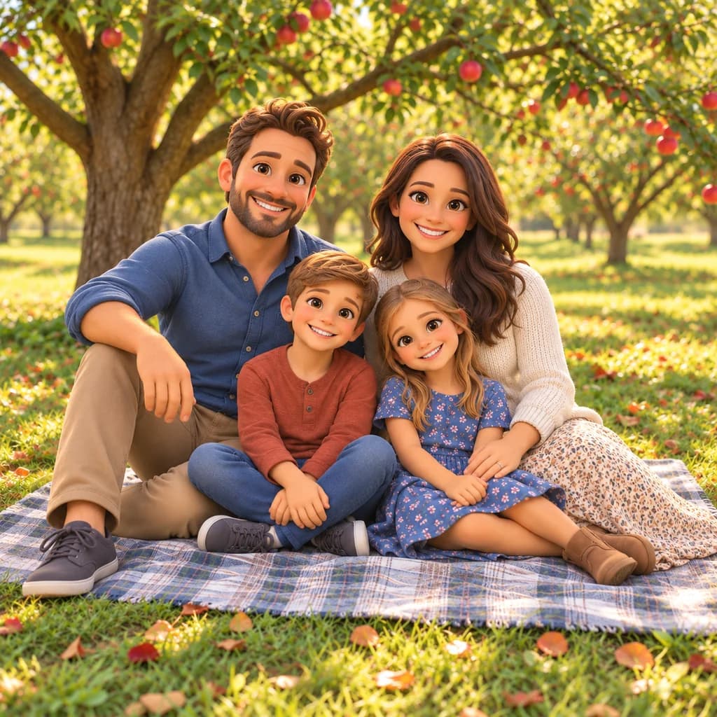 Picnic in famiglia: foto trasformata in stile Cartone 3D