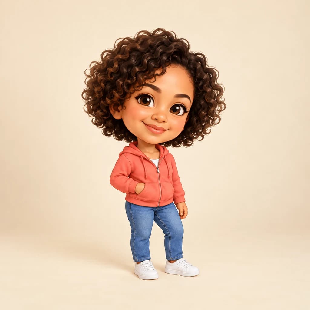 Full-body portrait in coral: photo turned into Chibi style