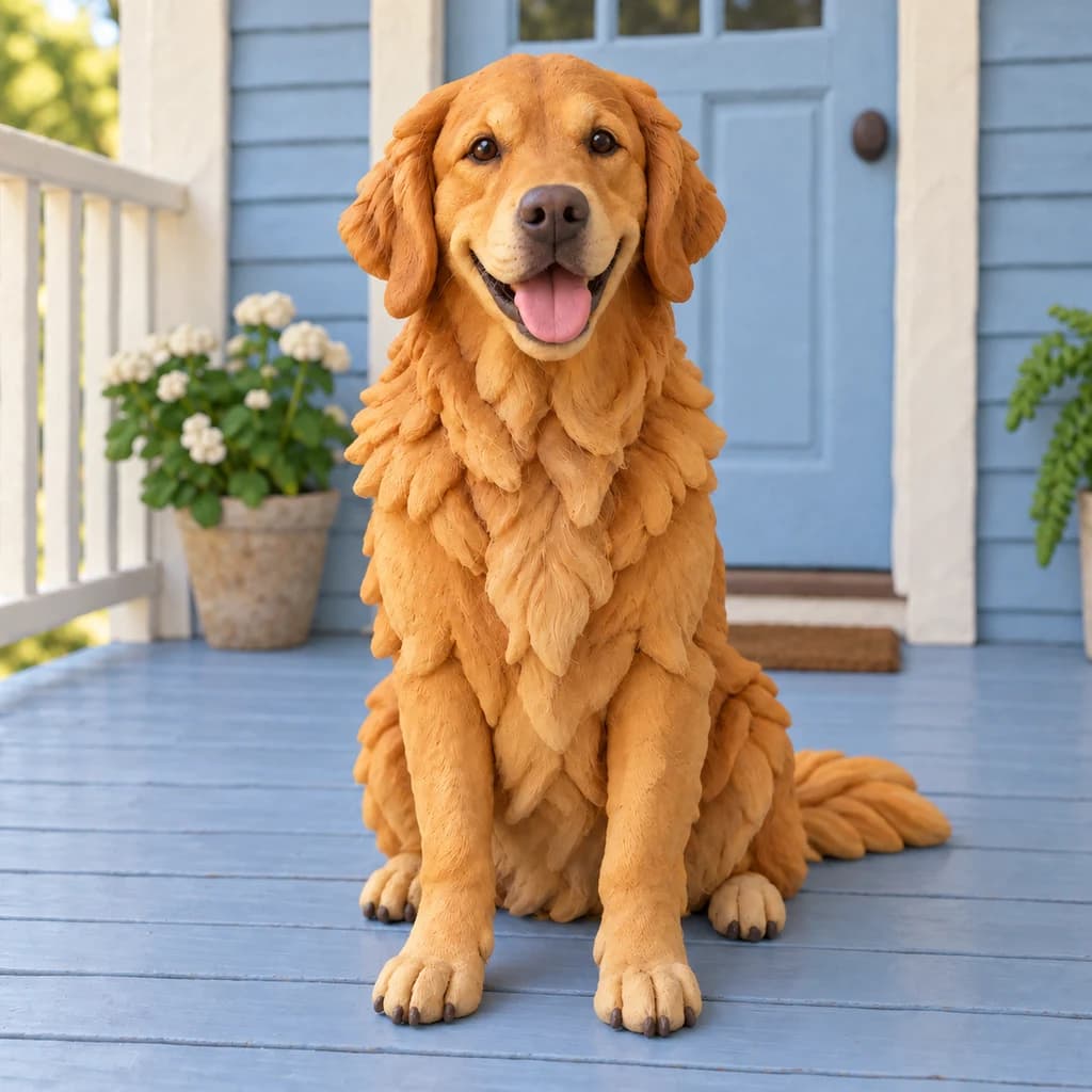 Golden retriever di teras: foto diubah ke gaya Animasi Tanah Liat