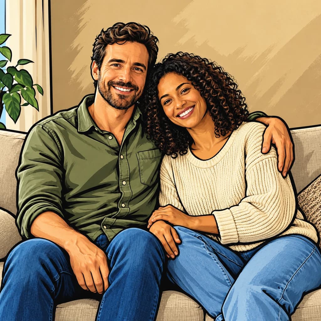 Casal no sofá: foto transformada no estilo Estilo GTA
