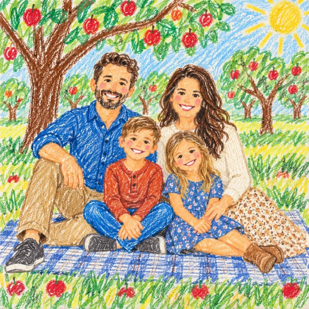 Piquenique em família: foto transformada no estilo Desenho infantil