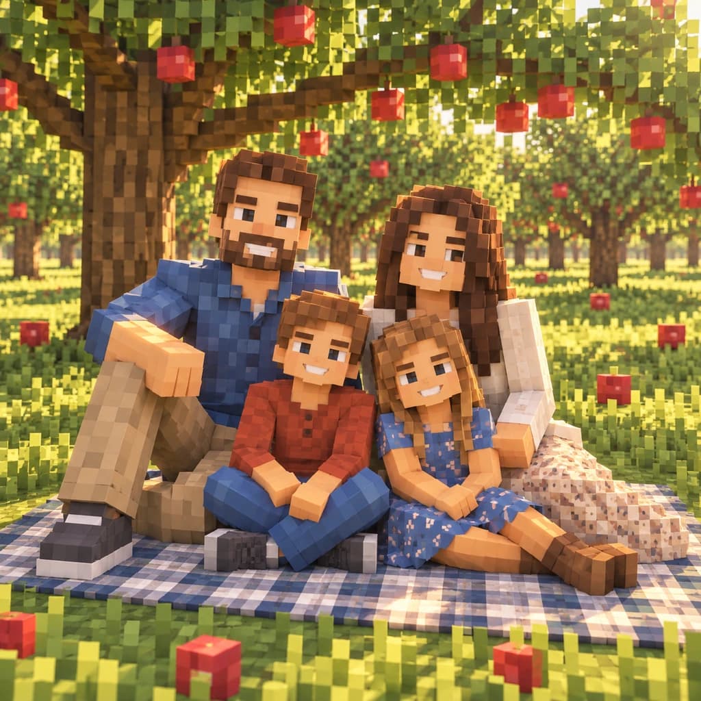 Aile pikniği: Minecraft stiline dönüştürülen fotoğraf