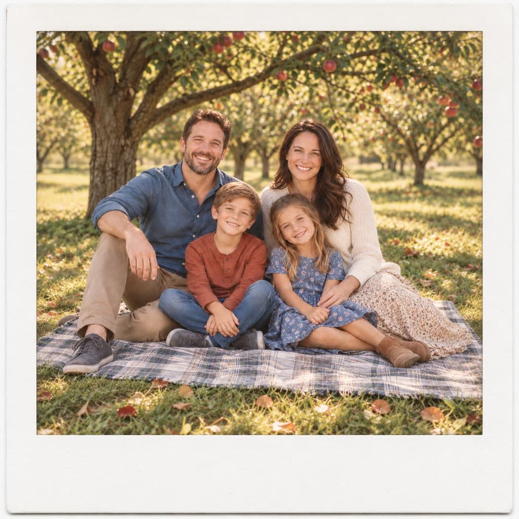 Picnic in famiglia: foto trasformata in stile Polaroid