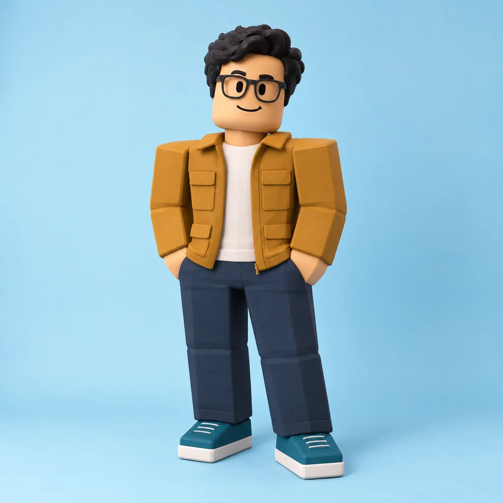Potret seluruh tubuh berbaju kuning mustard: foto diubah ke gaya Roblox