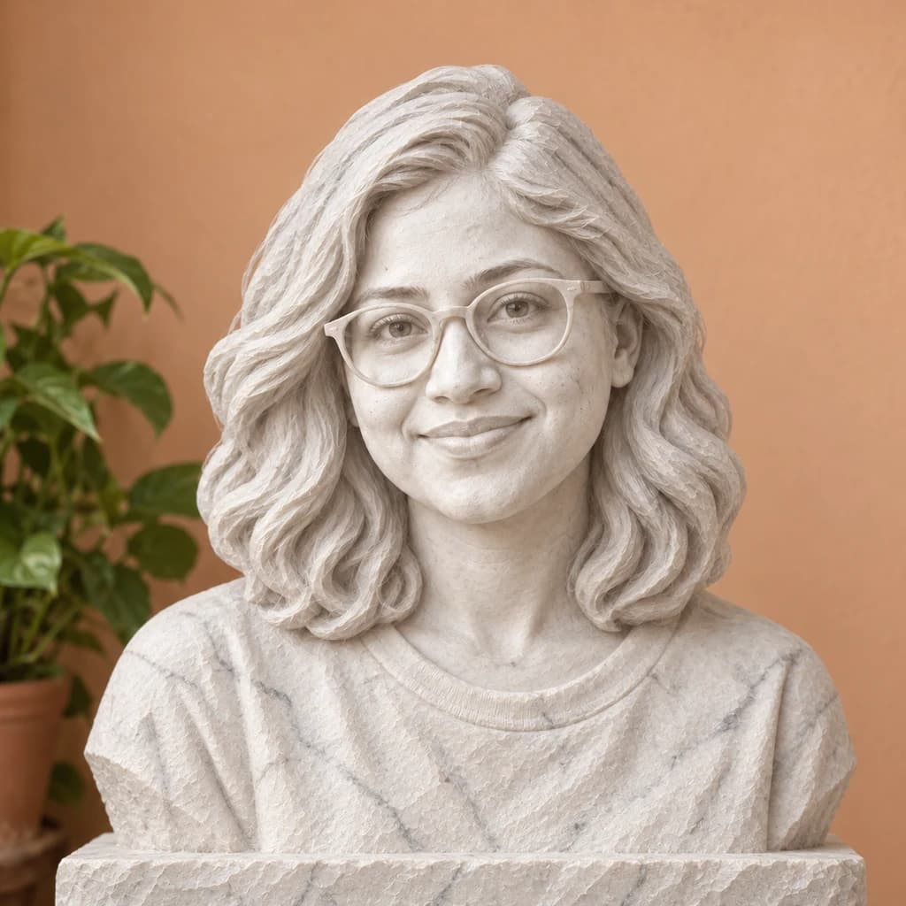Ritratto con occhiali terracotta: foto trasformata in stile Scultura in marmo