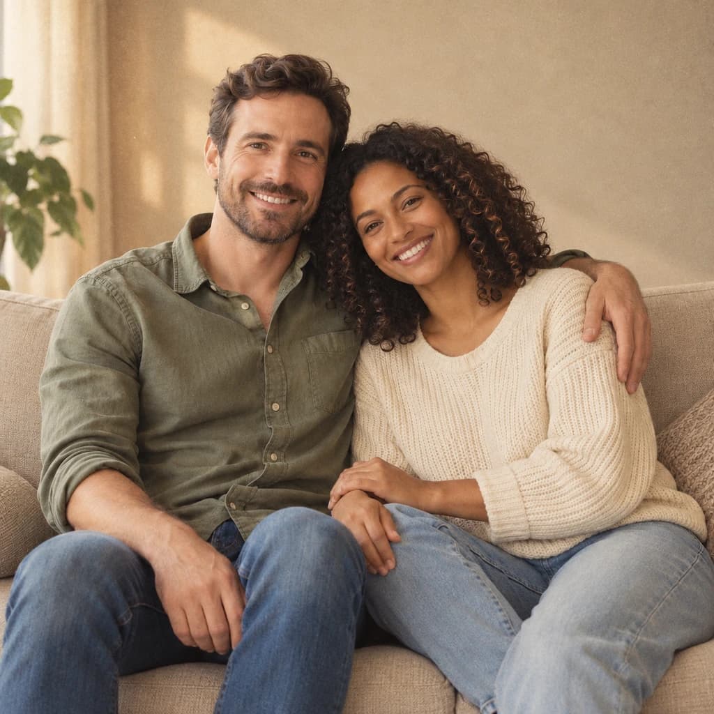 Casal no sofá: foto transformada no estilo Foto vintage