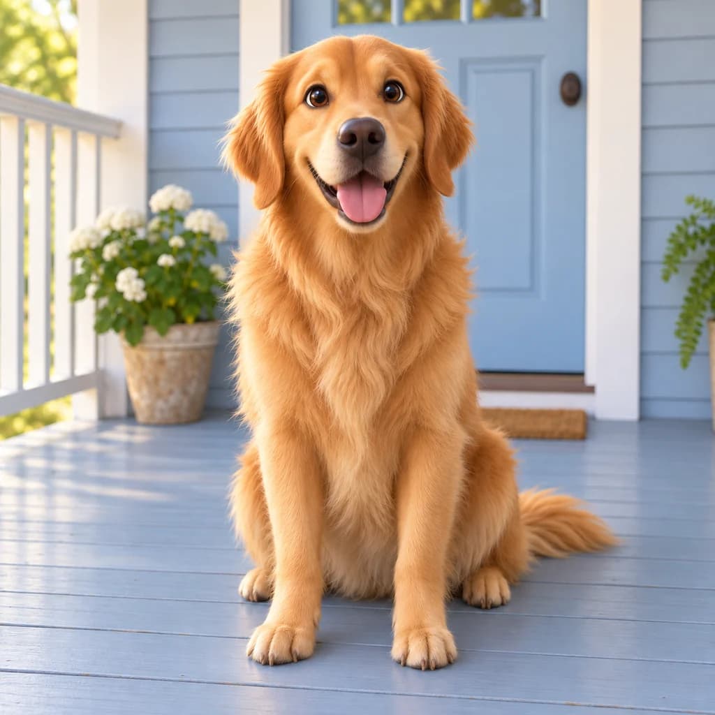 Golden retriever di teras · Pixar
